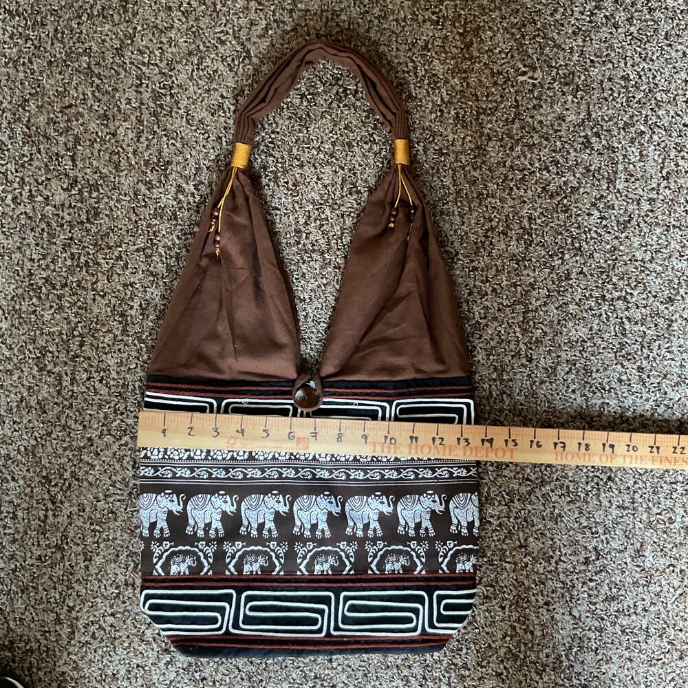 Elephant Print Boho Hobo Shoulder Bag Brown Ethnic Tribal Tote Purse - Picture 10 of 10